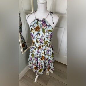 Anthropologie Somerset Halter Mini Dress Floral Tied Neckline Tiered Size XS